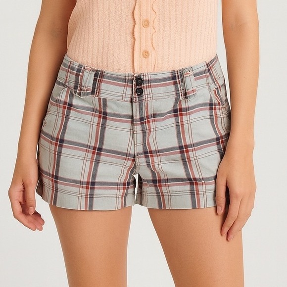 Roxy Plaid Shorts Roll Cuff Junior Size 7 Low Rise Casual - Picture 1 of 5